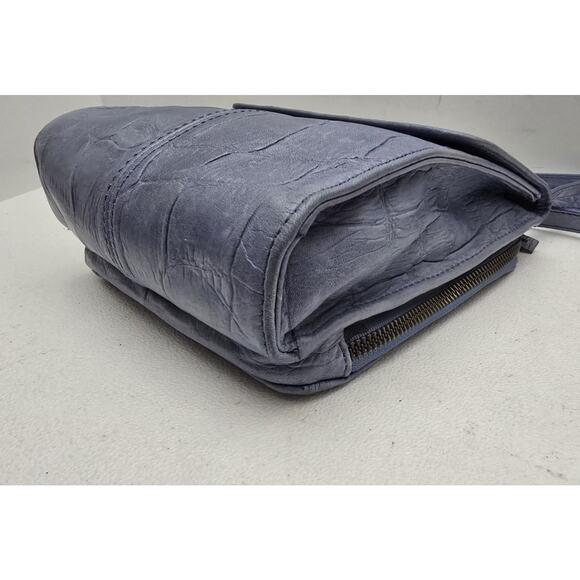 American Leather Co. Kansas Crossbody Bag Croc Embossed Leather Purse Blue - Picture 5 of 11